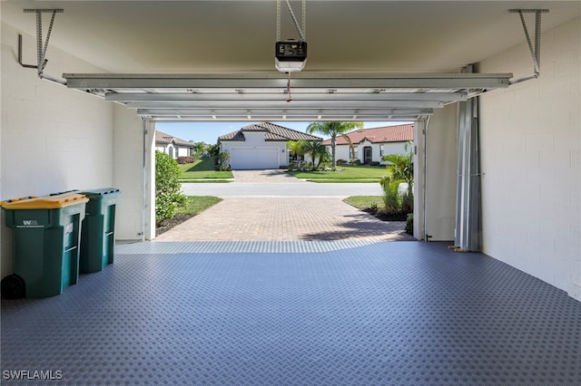 garage with a garage door opener