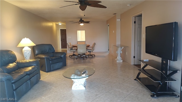 living room with light tile patterned floors