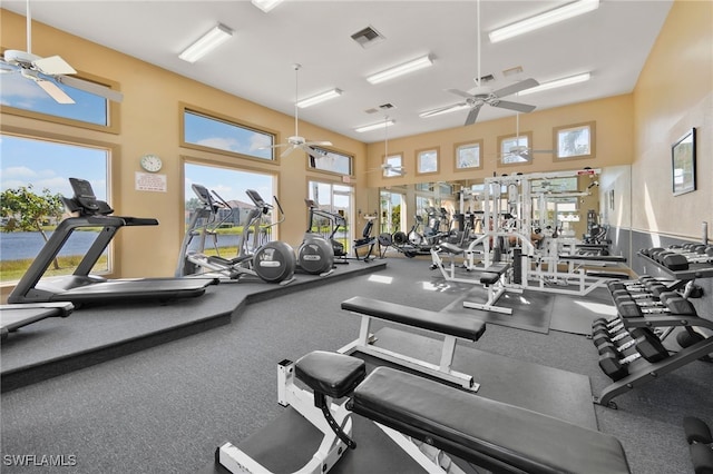 gym with ceiling fan