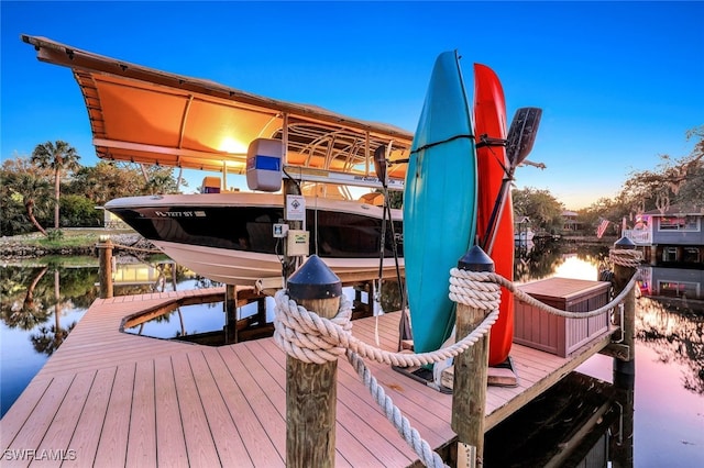 view of dock with a water view