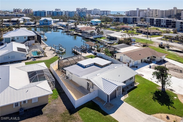 bird's eye view featuring a water view