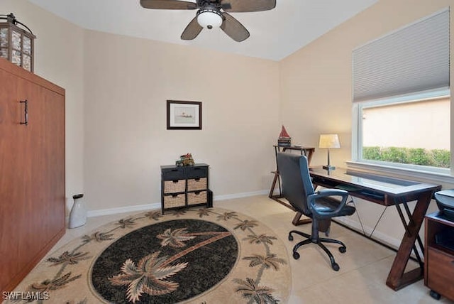 office area with ceiling fan