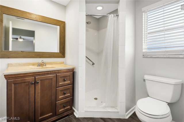 bathroom with toilet, vanity, and a shower with curtain