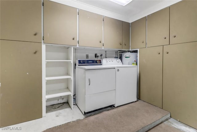 washroom with cabinets, hookup for a washing machine, and water heater