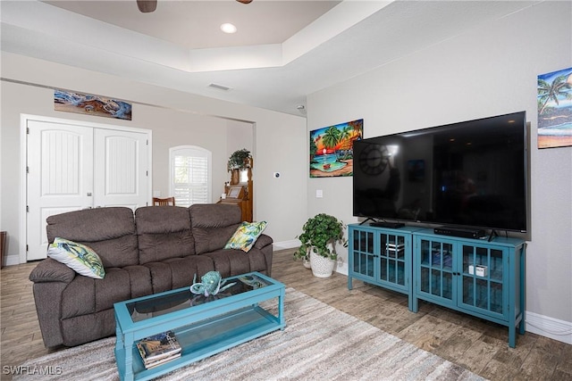 living room with hardwood / wood-style floors