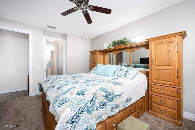 bedroom featuring carpet floors and ceiling fan