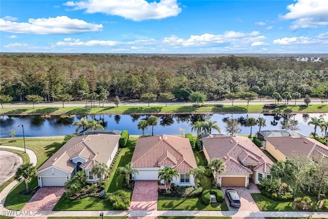 aerial view with a water view