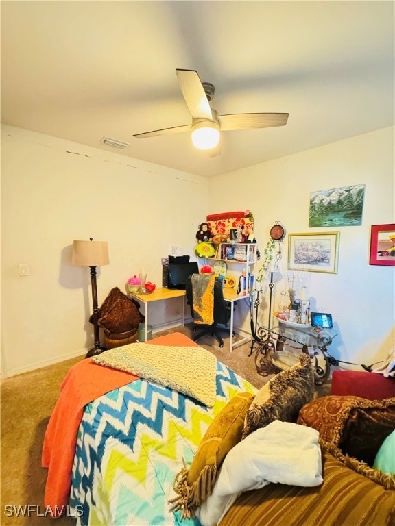 bedroom with carpet flooring and ceiling fan