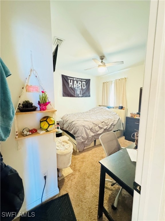 bedroom featuring carpet and ceiling fan