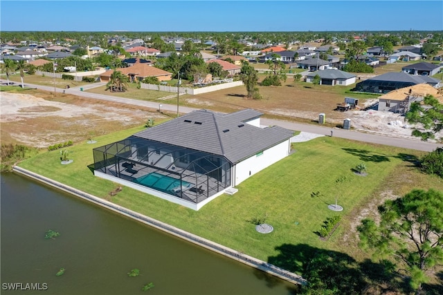 aerial view with a water view