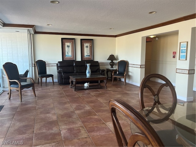 living room with a textured ceiling