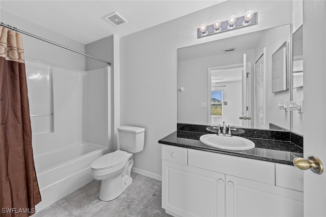 full bathroom featuring vanity, toilet, and shower / bathtub combination with curtain