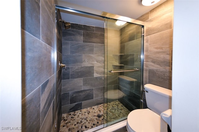 bathroom with toilet and a shower with shower door