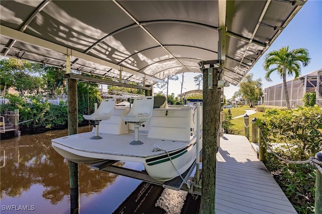 dock area with a water view