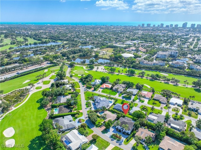 aerial view with a water view