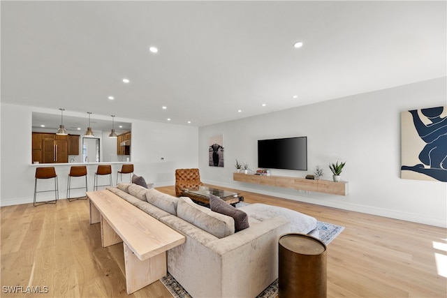 living room featuring light wood-type flooring