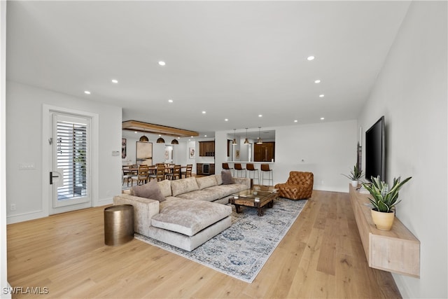 living room with light hardwood / wood-style floors