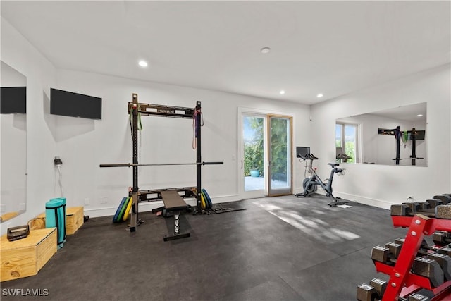 55 E Burning Tree Dr, Naples, FL 34105 - exercise area featuring baseboards and recessed lighting