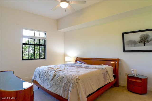 bedroom featuring carpet flooring and ceiling fan