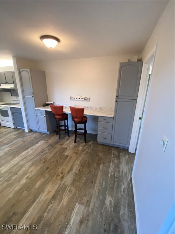 office featuring built in desk and dark wood-type flooring