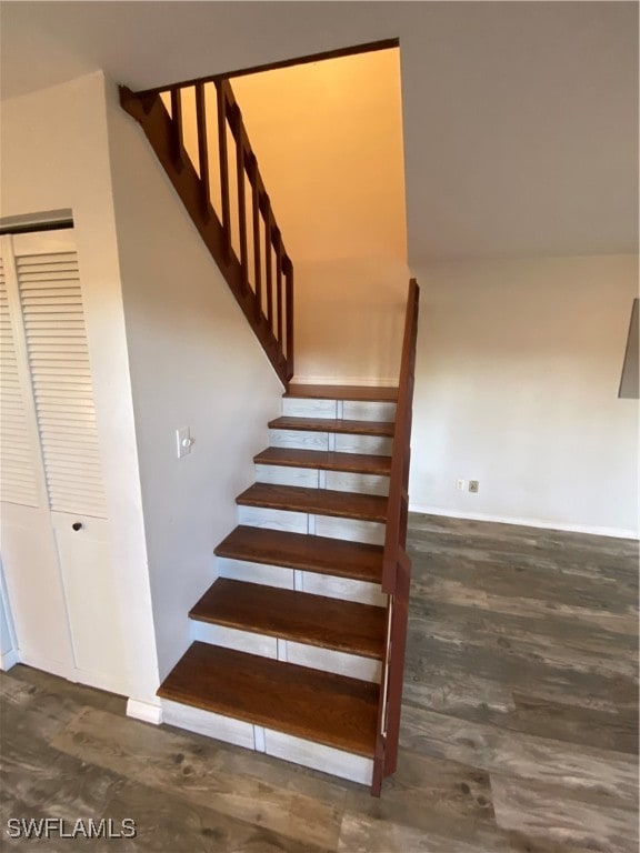 staircase with wood-type flooring