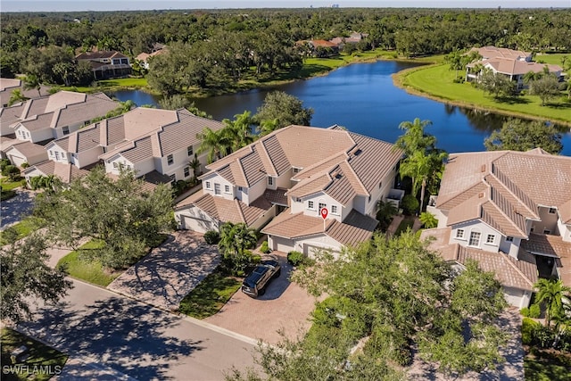 aerial view featuring a water view