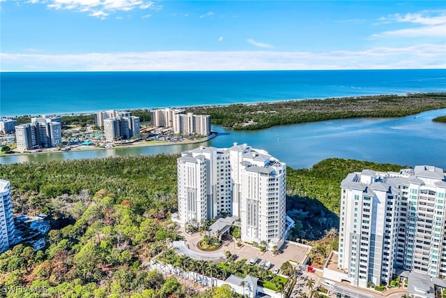 aerial view featuring a water view