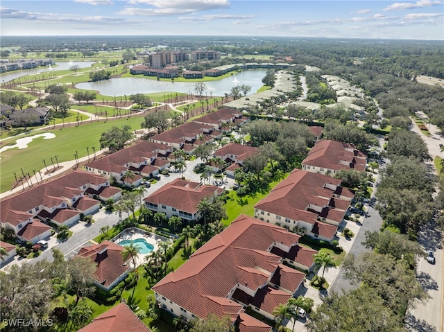 aerial view with a water view