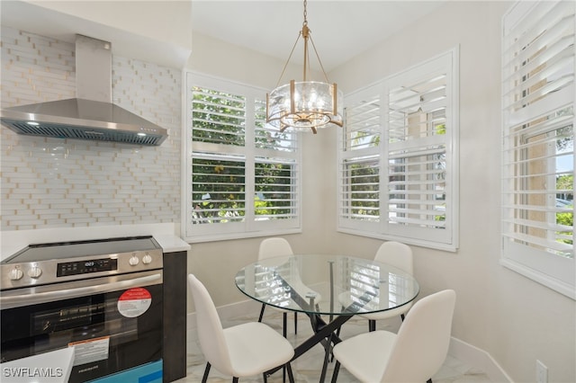 dining room with a chandelier