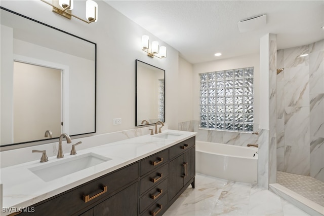 bathroom featuring vanity and separate shower and tub