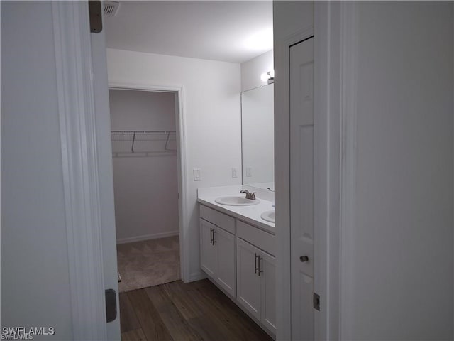 bathroom featuring wood-type flooring and vanity