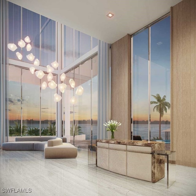 lobby with a water view