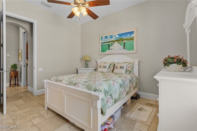 bedroom featuring ceiling fan