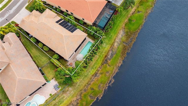 aerial view with a water view