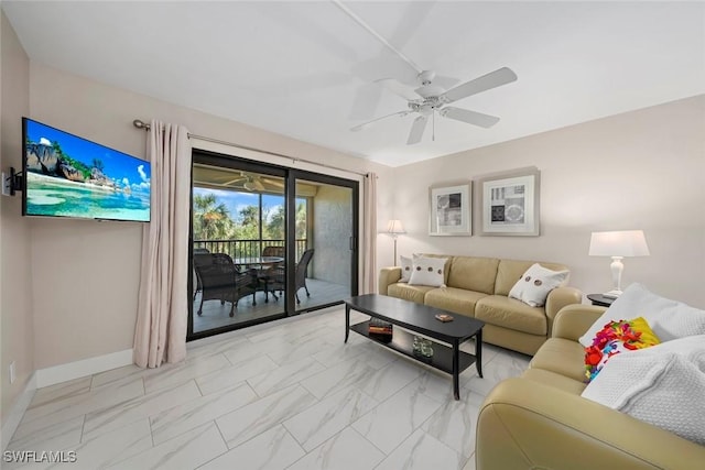 living room featuring ceiling fan