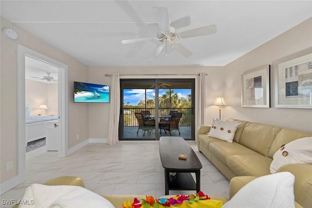 living room with ceiling fan