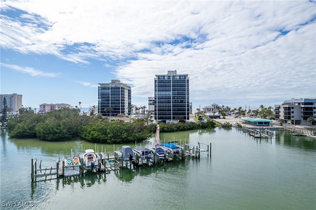 dock area featuring a water view