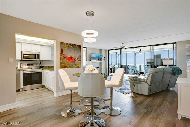 dining room with light hardwood / wood-style flooring and expansive windows