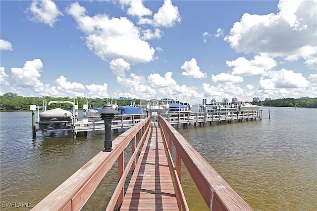 view of dock featuring a water view