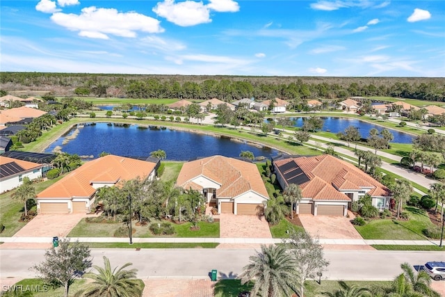 aerial view featuring a water view