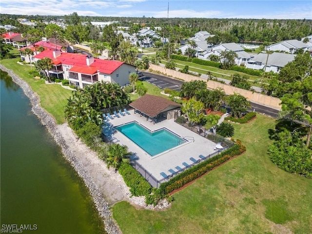 aerial view with a water view