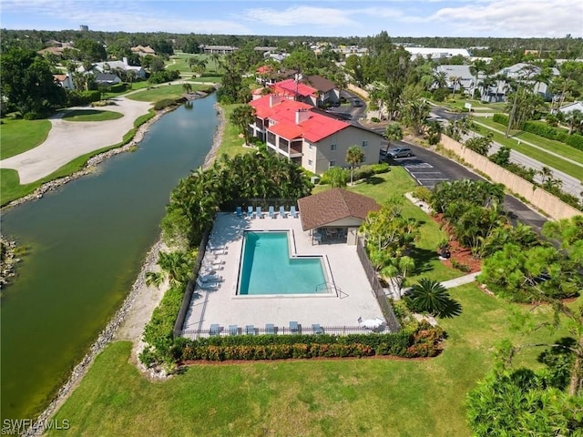 drone / aerial view featuring a water view