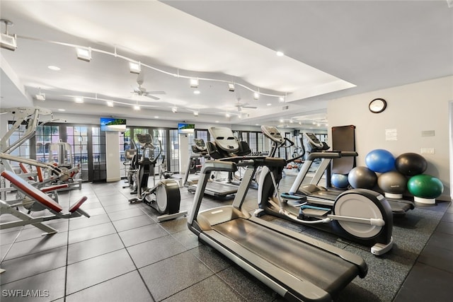 exercise room featuring ceiling fan