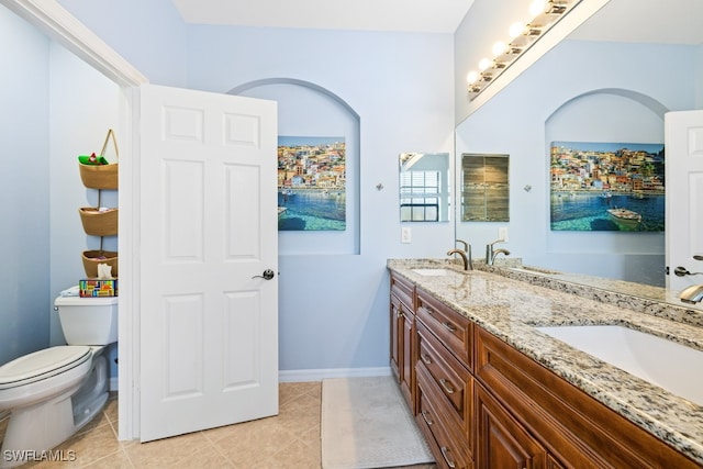 bathroom with tile patterned floors, vanity, and toilet