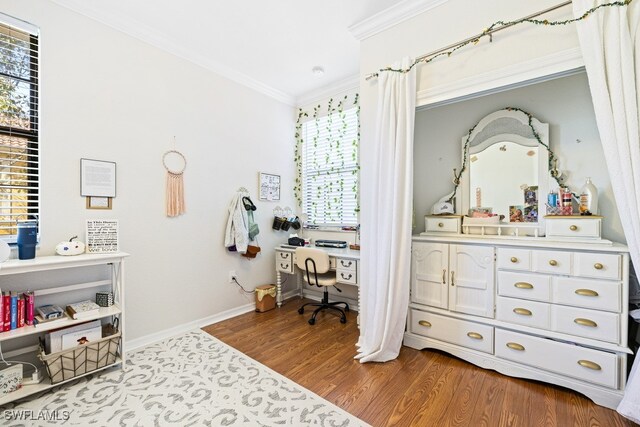 interior space featuring light hardwood / wood-style flooring and ornamental molding