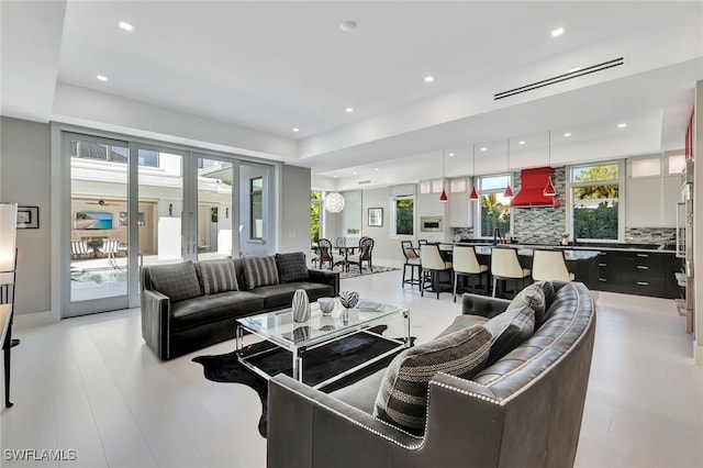 living room featuring light wood-type flooring