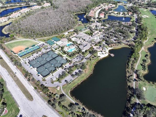 bird's eye view featuring a water view