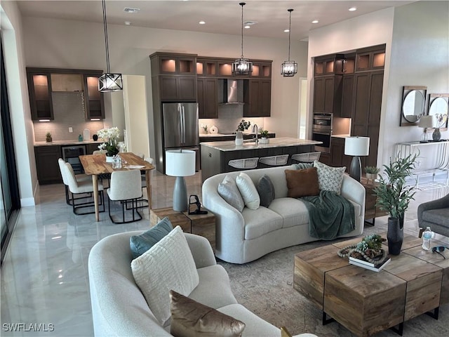 living room with sink