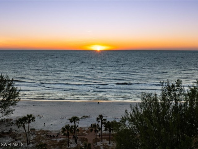 property view of water featuring a view of the beach