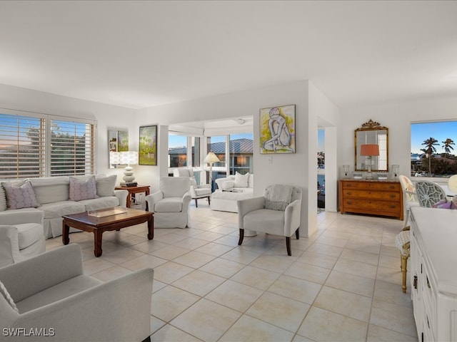 living room featuring light tile patterned floors